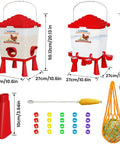 Two 5-gallon All In One Chicken Feeder And Waterer Set with cups, accessories, and dimensions for poultry coops.
