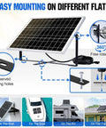 Off Grid 25W 12V Solar Battery Charger Kit with waterproof panel on adjustable mount bracket for easy flat mounting