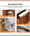 Collage of no slam soft close pivot hinges for cabinets and doors, self closing hinge pair with dampers, 50 degree opening installed in various furniture.