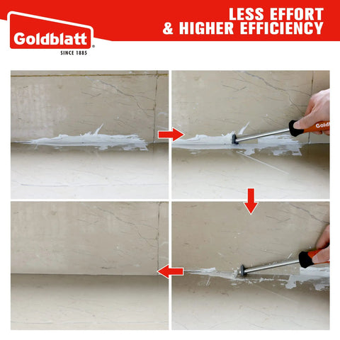 Pro Grade Grout Removal Tool With Replacement Carbide Tip Caulking Remover And Scraper in use on tile corner