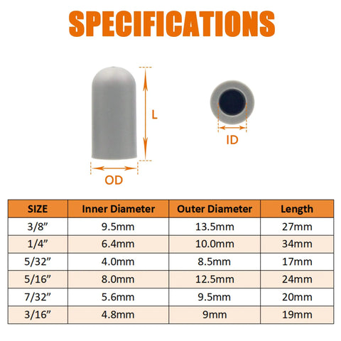 Specification chart and diagram for 80 Piece Rubber Vacuum Cap Set For Cars And Machinery End Plugs Kit For Carburetors And Manifolds.