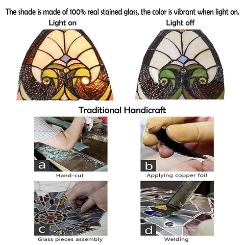 Crafting process of Tiffany Style Stained Glass Ceiling Lamp 16 Inch Wide 2 Light Victorian Semi Flush Mount with stained glass detail.