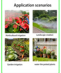 Application scenarios for All In One Drip Irrigation Kit With 50 Ft Hose, including horticultural, garden, and potted plant use.