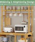 Bakers Rack With Power Outlets And Eight Tier Microwave Stand Bamboo Kitchen Storage Shelf With Ten S Shaped Hooks Coffee Bar