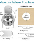 Diagram showing dimensions of Keyed Alike Cam Locks For Cabinets And Drawers Five Eighths Inch Cylinder, chrome finish, zinc alloy.