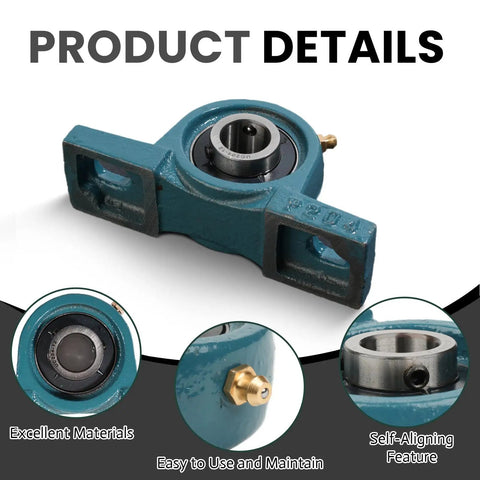 Heavy Duty Pillow Block Bearing 1/2 Inch Bore, Two Bolt Flange Mount With Set Screw Locking, Pre-Assembled And Pre-Lubricated