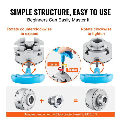 Instructions for adjusting 4-Jaw Lathe Chuck 2.75 Inch Self-Centering Precision Machining Tool For Lathe Milling Grinding Machines