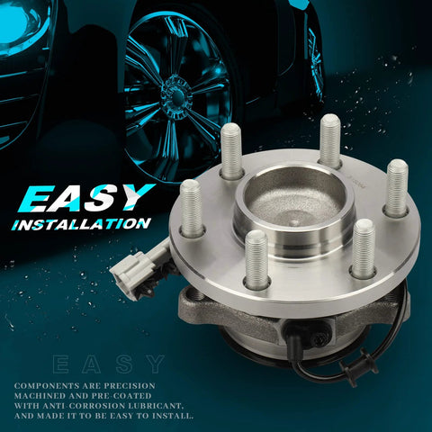 Front Wheel Bearing And Hub Assembly 6 Lug 2WD RWD With ABS Replacement Fits Nissan Frontier 2005 2016, Nissan Xterra 2005 2015, Suzuki Equator 2009 2012, Budget Friendly Wheel Hub Bearing Unit featured with easy installation text.