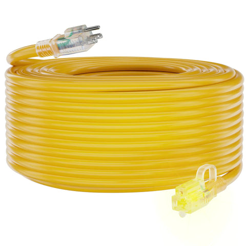 Tough As Nails Heavy Duty Outdoor Extension Cord 100 Ft Waterproof With Lighted End Flexible Cold Resistant 12 AWG SJTW 3 Prong