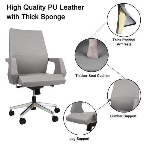 Kick Back All Day With This Legit Ergonomic Executive Office Chair Featuring Smooth Adjustable Reclining Lock Tilt Water Resistant Faux Leather Cushion Sturdy Aluminum Pedestal Base And Silent Rolling Wheels For Your Prime Home Office Setup In Cool Grey