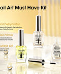 Pro Nail Prep Kit Three 18 ML Bottles Dehydrator Primer And Cuticle Oil HEMA Free Acid Free Formula for gel and acrylic nails.