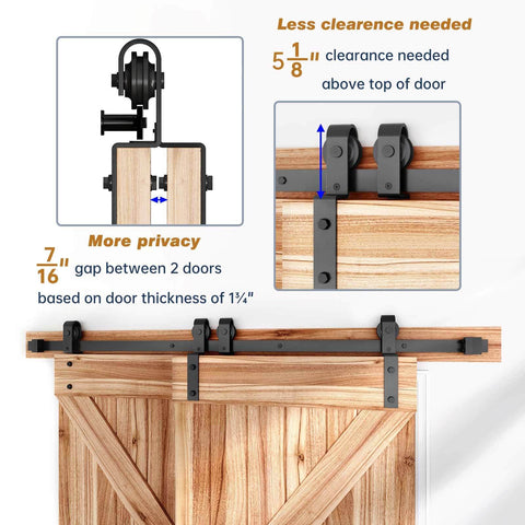 Heavy Duty 8 Ft Bypass Double Sliding Barn Door Hardware Kit With Single Track For 53 Inch Wide Doors, installed view