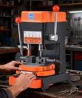 Badass Vertical Cutter And Duplicator Machine With Adjustable Speed Drill Bits For Precision Metal Grooving and No Sweat Door Car Duplication Runs On 110 Or 220 V Plug In Easy Setup with operator using controls.