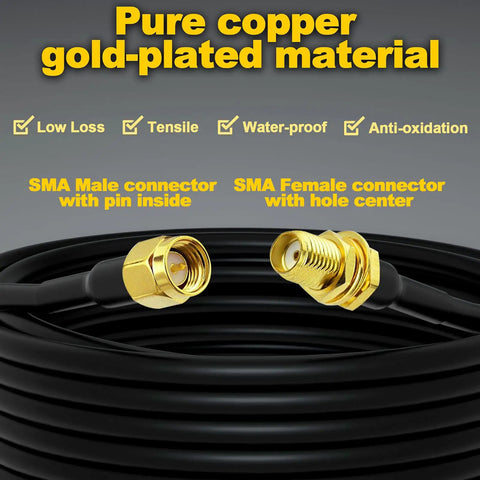 SMA Extension Cable 32.8ft 10m SMA Male To SMA Female RG58 50 Ohm Low Loss Coax Cable with gold connectors detail