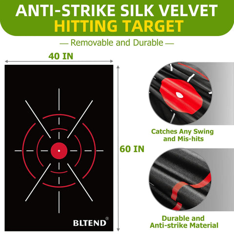 Anti-strike silk velvet hitting target, 40x60 inches, durable material, catching any swing and mis-hits, removable.