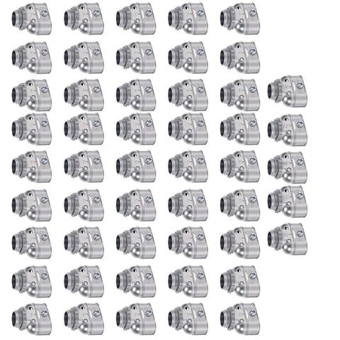 Heavy Duty 50 Pack 3 8 Inch Duplex Wire Connector 90 Degree Sweep Elbow Zinc Alloy Cable Fittings in multiple views.
