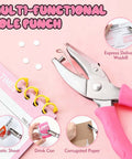 Two Size Single Hole Punch Set With One Quarter Inch And One Eighth Inch, Handy Pink Soft Grip Handheld Paper Punch for various materials.