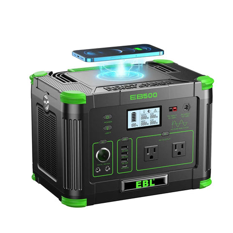 Portable Power Station 519Wh Solar Generator With 500W Continuous Power and 1000W Peak Dual 110V AC Outlets Ten USB Ports