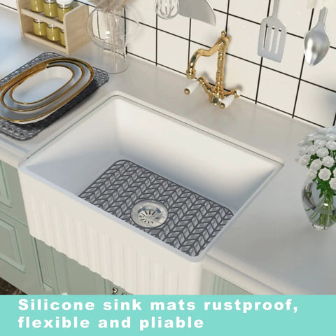 Kitchen Sink Protector Mats 18.2 by 12.5 Inches Soft Silicone Pad for Stainless Steel Sinks Center Drain Grey in sink setup