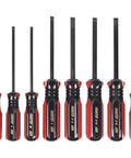 Top Shelf Eight Piece Gunsmith Screwdriver Set With Hollow Ground Tips And Crisp Square Faces crafted as solid one piece steel in a hangable pouch.