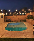 Outdoor String Lights Four 51 Foot Runs Waterproof Dimmable LED Bulbs Shatterproof 2W over Backyard Pool Ambience