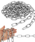 Beefy 5mm 304 Stainless Steel Chain Heavy Duty 13.1 Feet Silver Outdoor Hanging Link Chain For Swing Fence Gate Garden Anchor Security DIY Home Hardware, coiled with hand-held links