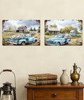 Vintage Blue Farm Truck Metal Tin Sign Rustic Country Farmhouse Wall Decor Floral Old Pickup Scene Retro Plaque For Garage Barn Decor 12x8 Inch Garden Style on wall above bookshelf