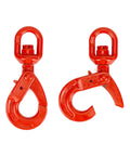Rock Solid Grade 80 Drop Forged Steel Swivel Self Locking Safety Hook 2 Pack, red, heavy duty, designed for tough rigging jobs.