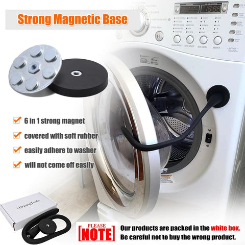 Premium Magnetic Washer Door Prop For Front Load Washers Keeps Gasket Dry And Fresh By Holding Door Ajar With Killer Magnet Base and flexible hose.