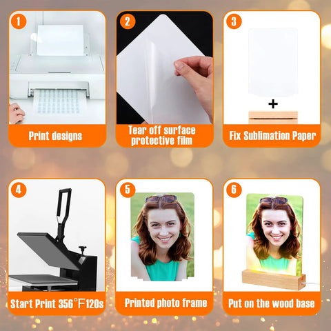 Six Pack Sublimation LED Photo Frames With Wood Stand 5 By 7 Inch USB Powered Night Lights Blank Frames For Heat Press Printing Perfect Gift Set instruction steps