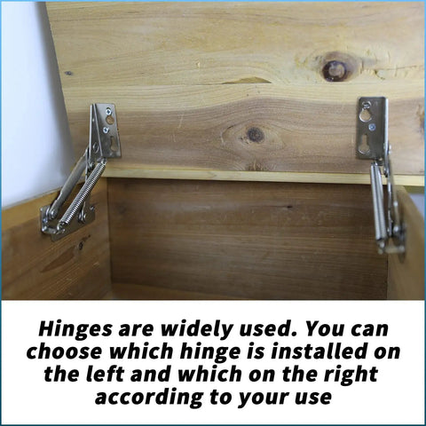 80 Degree Bench Seat Hinge Pair Heavy Duty Steel Cabinet Door Hardware installed on wooden chest lid