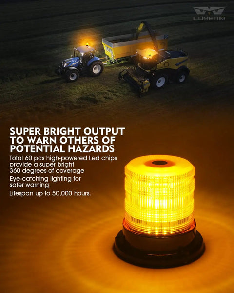 Premium 60 Led Amber Beacon Mini Strobe Light For Forklifts And Pickup Trucks Boasting Straight Up Three Sixty Degree Glow From Above