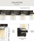Vintage Farmhouse Bath Vanity Light With Clear Glass Shades, 4 Light Antique Bronze Finish for bathroom remodel.