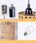 Totally Cordless Boho Rattan Battery Chandelier With A Super Chill Warm White Glow, Handwoven Hanging Pendant Light For Decks Patios Gazebos Or Cozy Indoors, Works Great On 4Aa Batteries Set Of Two, showing battery compartment and bulb socket.