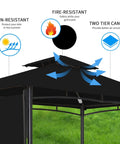 5x8 Grill Gazebo With Extra Shade Awning Party Ready Vibe All Weather Steel Frame Double Tier Canopy Roof features