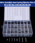 Heavy Duty 280Pcs Stainless Steel Roll Pin Set With Slotted Pins Assortment Kit M1.5 To M8 in plastic box, product front view