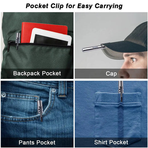 Five Pack USB Rechargeable Pen Light With 400 Lumens pocket clip for backpack, cap, pants, and shirt pocket use