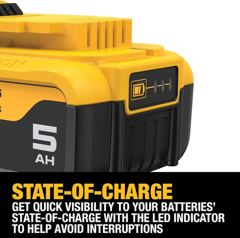 DCB205R 20V Max 5Ah Lithium Ion Battery Renewed With LED Charge Indicator showing charge status