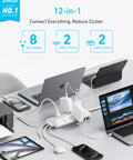 Eight Outlet Power Strip With Dual USB C Fast Charging Surge Protector Desk Organizer For Home Office Gaming Setup That Slays Cable Clutter And Powers Your Gear In A Snap with connected devices on a desk.