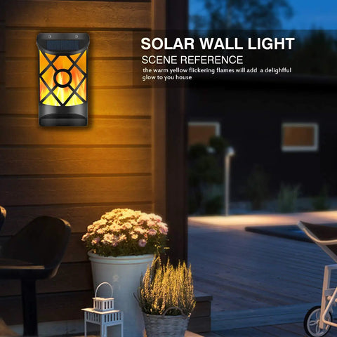 Solar Flame Lights Outdoor Waterproof LED Wall Lanterns With Flickering Flames Auto On Off Sensor 66 LED Solar Powered Wall Lights for Patio