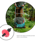 Person using Push Button Start Electric Engine Drill Bit Adapter 8mm Hex Quick Start For Lawn Mower Leaf Blower And String Trimmer Cordless Power Attachment Tool No More Pulls with lawn mower
