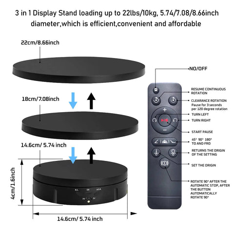 Stunning 3 in 1 Motorized Rotating Display Stand With Remote Control Max 22 Lbs Load for showcasing jewelry and watches.