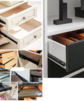 Built Like a Tank Ball Bearing Drawer Slides For Kitchen Cabinets And Desk Setups, smooth metal runners in various drawers.