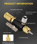 All-In-One 1/4 And 5/16 Inch Dual Valve Core Removal Tool Kit with labeled parts and brass fittings.