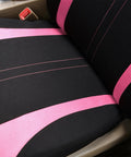 Universal Car Seat Covers Full Set For Front Seats And Rear Bench With Mesh Splicing Polyester Fabric Black With Pink Accent