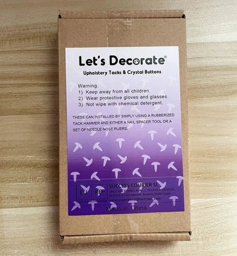 Top Drawer Vintage Brass Upholstery Tacks For Sofas And Headboards One Inch Round Decorative Furniture Nails packaging with warnings and instructions.