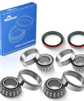 Heavy Duty Front Wheel Bearing And Seal Kit Zero Hassle Replacement For Chevy S10 Blazer Gmc Jimmy Sonoma LLV Caballero Isuzu Hombre 1987 To 2003 Set Of Six components displayed with blue packaging.
