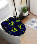 Round Resin Toilet Seat for Bathroom featuring pumpkin designs on a colorful background, 16.5 inches for standard toilets.