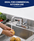 Lead-Free 4 Inch Deck Mount Commercial Kitchen Sink Faucet 8" Swivel Spout washing potatoes in stainless steel sink