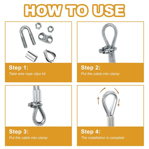 Installation guide for 12 Pieces M5 Stainless Steel Wire Rope Clip Clamp Set With Thimbles And Aluminum Crimping Loops